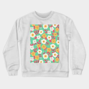 Happy impatiens flower botanical pattern in green Crewneck Sweatshirt